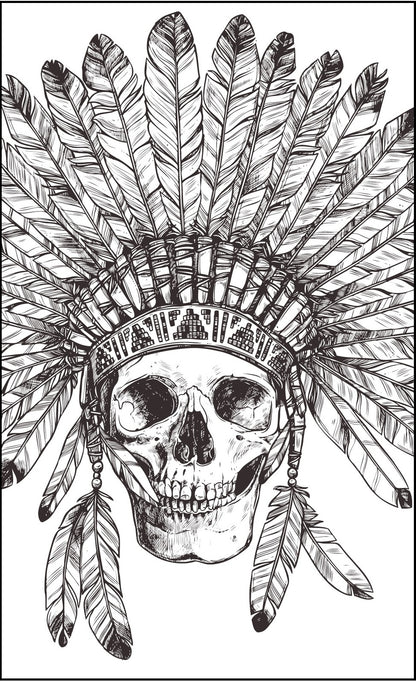 The Chief Of Skulls Coloring (PDF Book) - 30 Native American Skulls With Headdress