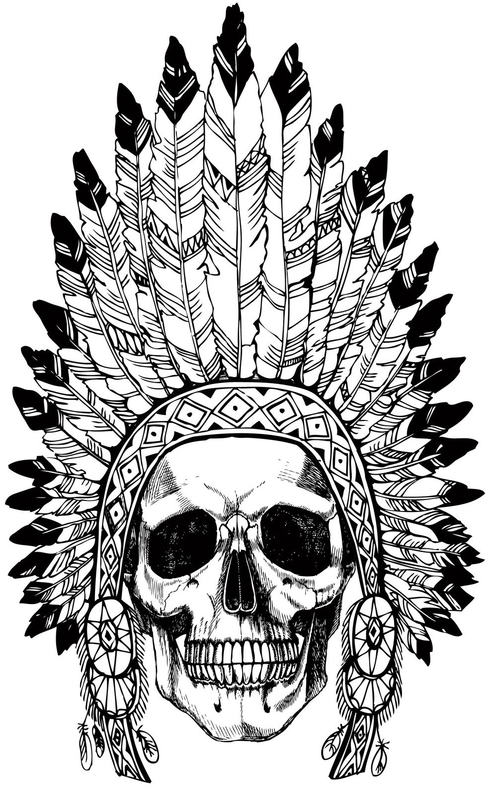 The Chief Of Skulls Coloring (PDF Book) - 30 Native American Skulls With Headdress