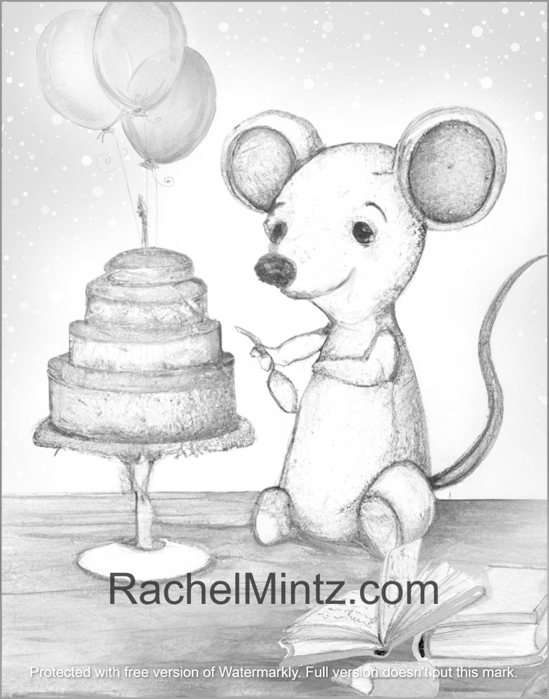 The Cutest Birthday - Grayscale Party, Celebrating With Sweet Fluffy Friends (PDF Coloring Book)