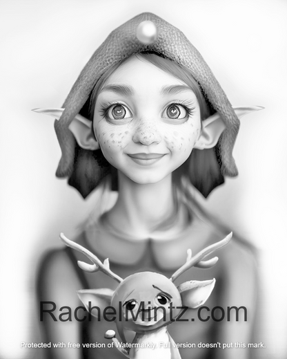 The Cutest Elves - Adorable Grayscale Elf Girls, Tiny Helpers for Christmas (Digital PDF Book)