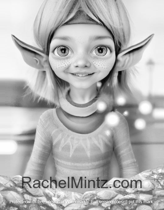 The Cutest Elves - Adorable Grayscale Elf Girls, Tiny Helpers for Christmas (Digital PDF Book)