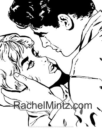 The Lovers - Vintage Comics Coloring Book, Pop Art Style Women and Men Kissing (Digital Format Book)