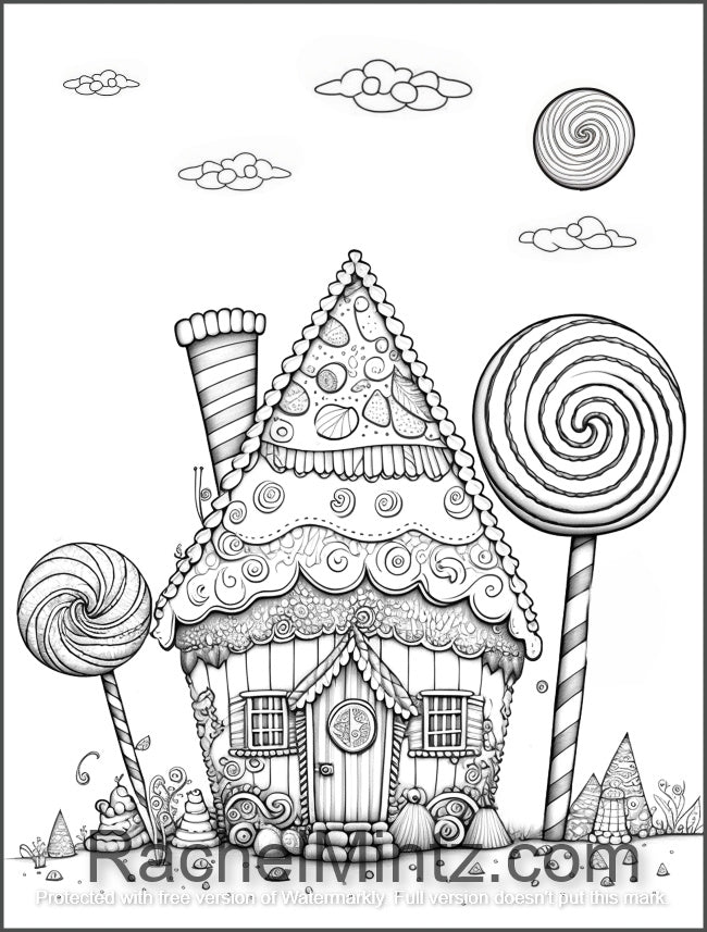 Tiny Gingerbread Houses - Adorable Candy Houses and Friends, Cute Fantasy Cottages, AI Art (PDF Coloring Book)