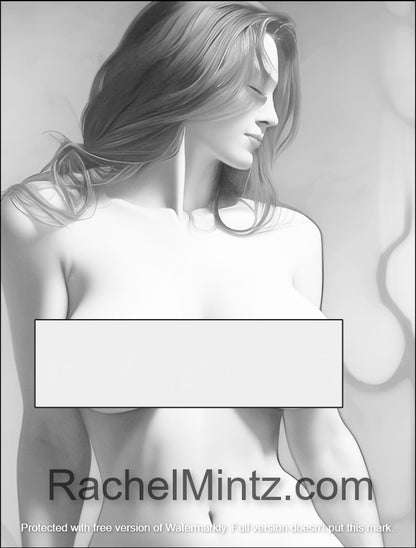Topless Brunettes - Erotic NSFW Sexy Grayscale Coloring Book For Adults 21+, Nude Women, AI (Digital PDF Book)