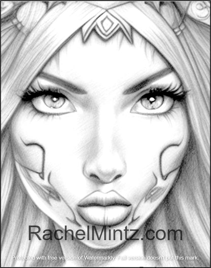 Touch of Heaven - Grayscale Coloring Book Fanatsy Portraits, AI Generated Art (PDF Format Book)