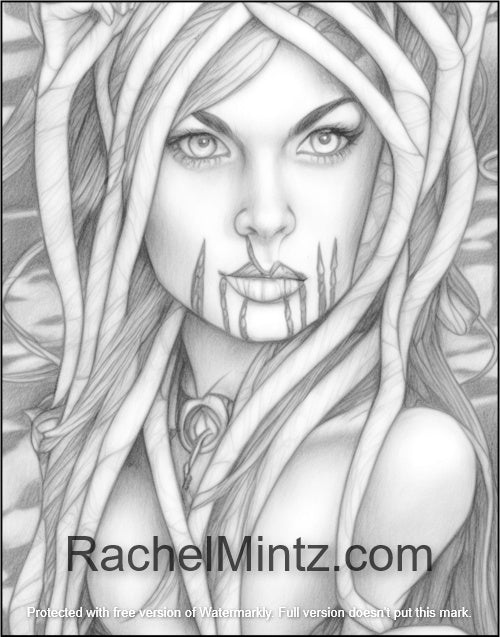 Touch of Heaven - Grayscale Coloring Book Fanatsy Portraits, AI Generated Art (PDF Format Book)