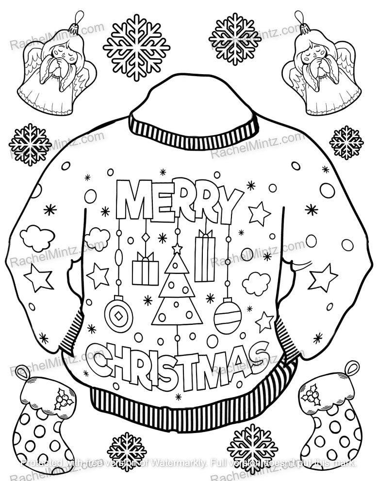 The Ugliest Christmas Sweaters - Fun Easy Seasonal Designs For Xmas (Digital PDF Coloring Book)
