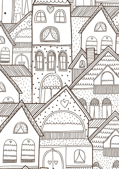 Urban Mess - Anti Stress Detailed Houses & Buildings, Seamless Architecture Patterns PDF Coloring Book