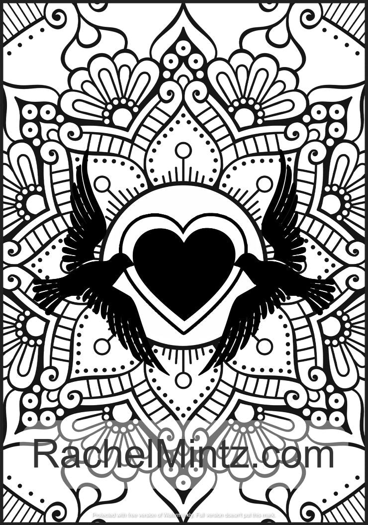 Love & Romance - Valentines Day Mandala Sillouettes, Unique Easy Designs, Large Print, Digital Coloring Book