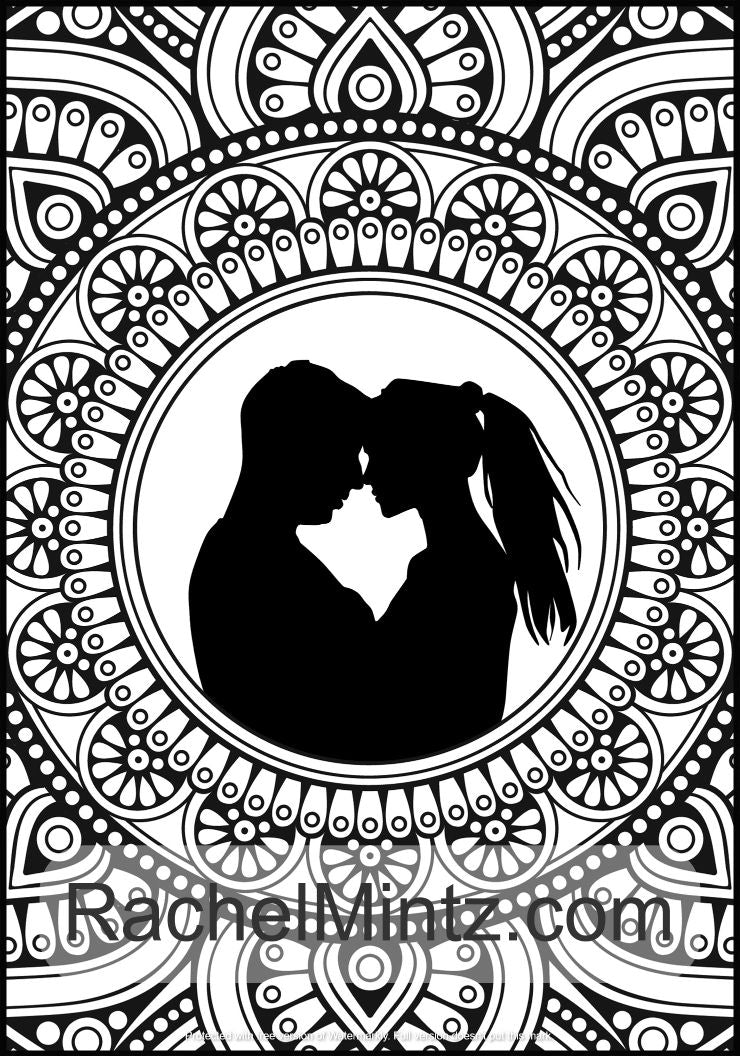 Love & Romance - Valentines Day Mandala Sillouettes, Unique Easy Designs, Large Print, Digital Coloring Book
