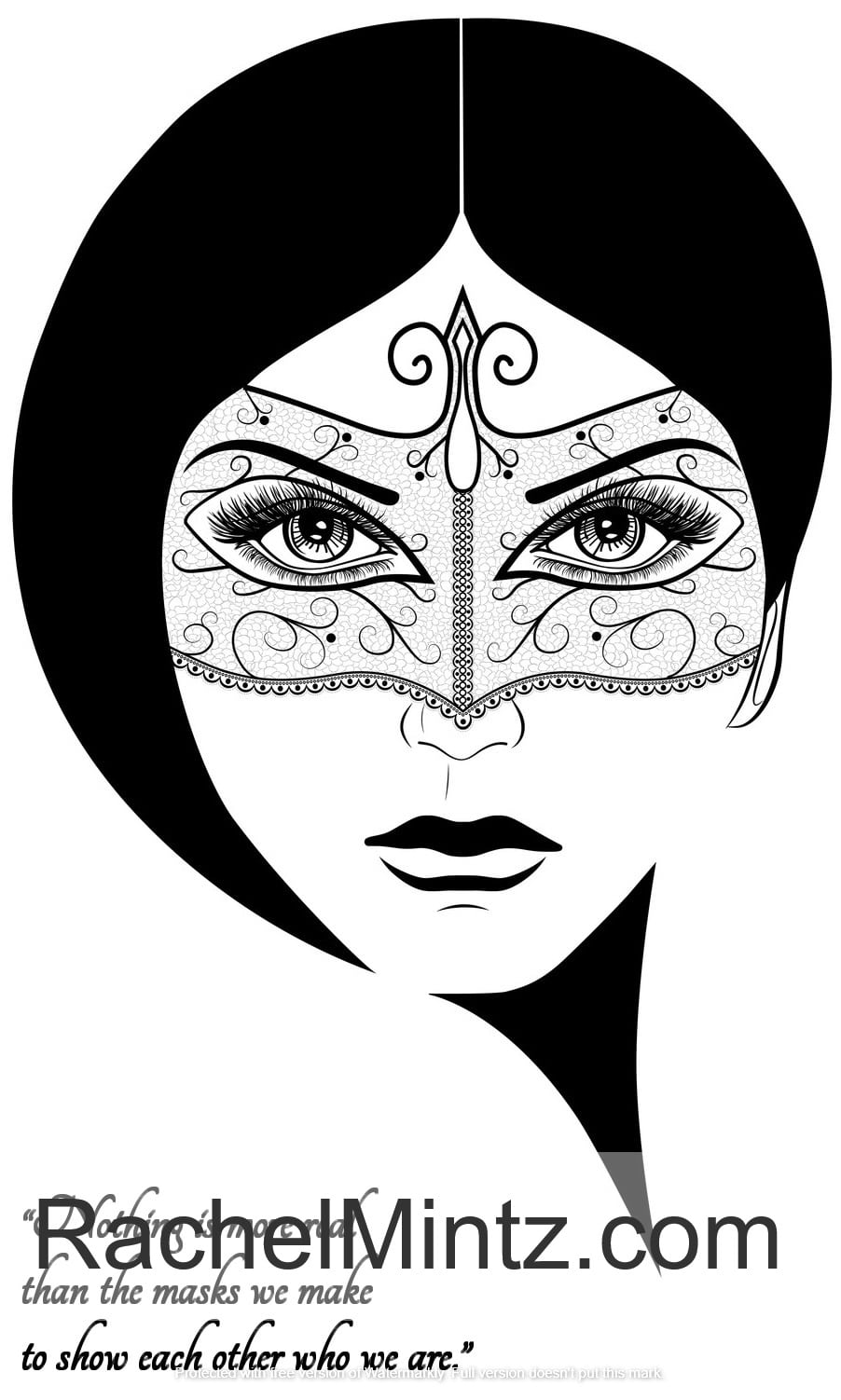 Venice Girls - Masks Coloring Book, Women in Carnival / Mardi Gras Decorated Mask Patterns (PDF Book)