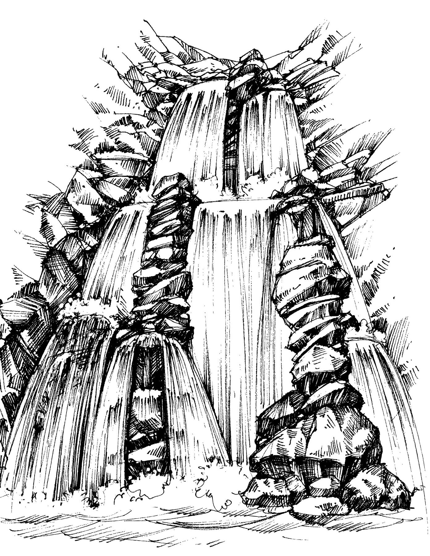Waterfalls - Majestic Cliffs and River Landscapes, Nature Sketches, PDF Coloring Book 