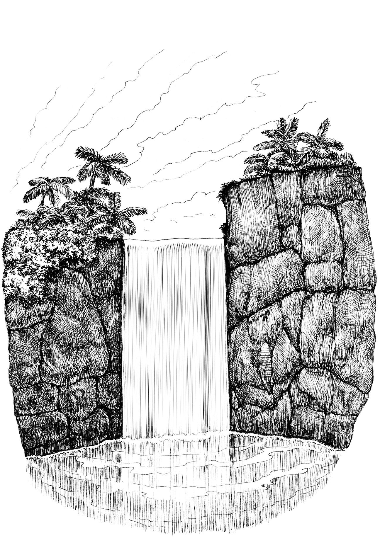 McGee Creek Water Falls and Grouse Mountain Drawing by Robert Miller -  Pixels