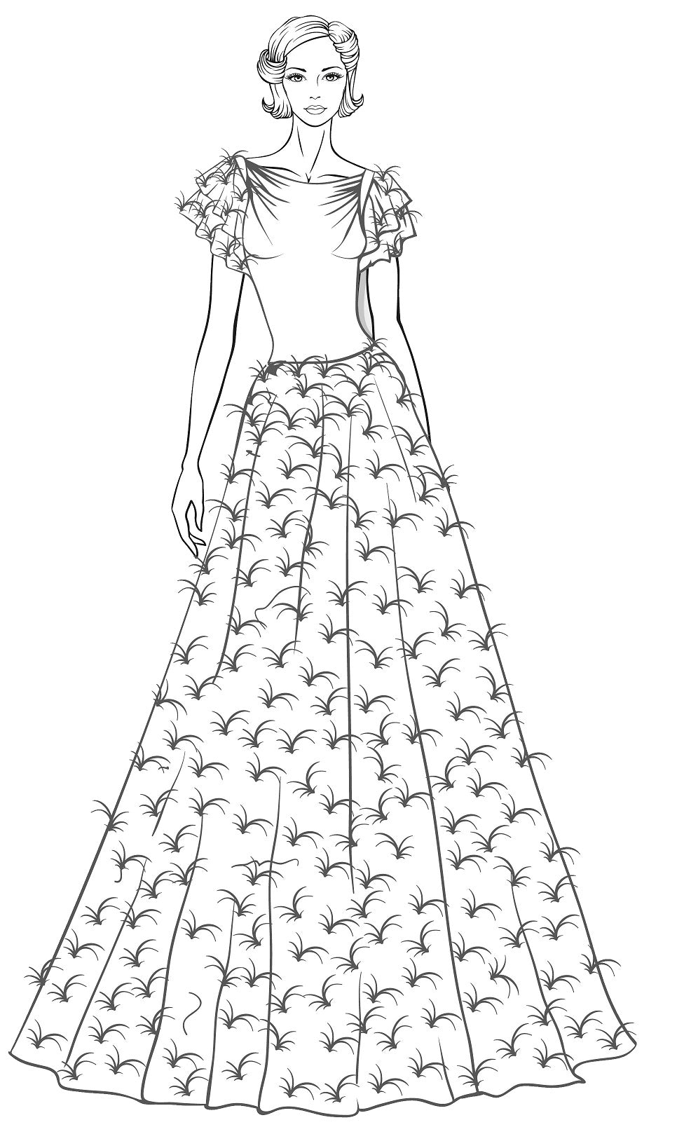 Wonderful Dresses - Beautiful Women In Ball & Evening Gowns Coloring (PDF  Book)